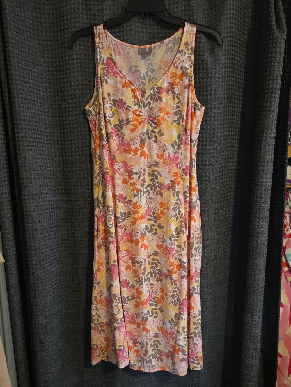 J. Jill Floral V‑Neck Sleeveless Maxi Dress in Pink, Orange, Yellow